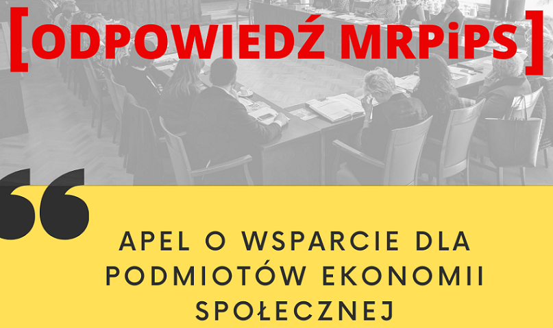 Odpowiedź Ministerstwa na apel z prośbą o pomoc dla sektora ekonomii społecznej i solidarnej